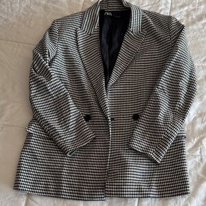 Zara Black and White Houndstooth Blazer